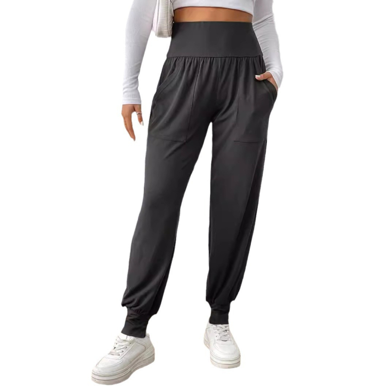 2024 m. tarpvalstybinės Europos ir Amerikos „Amazon“ vienspalvės kelnės su aukštu juosmeniu, juodos plačios juosmens, įstrižos kišenės, hareminės laisvalaikio kelnės su mažomis kojomis.