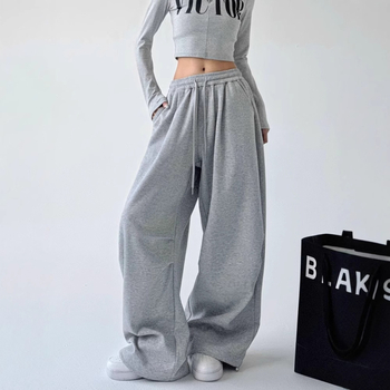 Американски сиви спортни панталони с полар, дамски, есен 2024, нови, с висока талия, прави, свободни, ежедневни, работно облекло