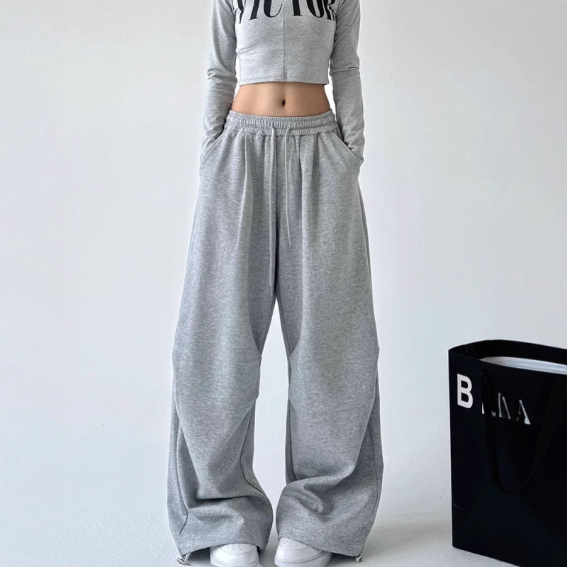 Amerikai polár bélésű szürke sportnadrág női őszi 2024 új magas derekú, egyenes, laza, hétköznapi munkaruha
