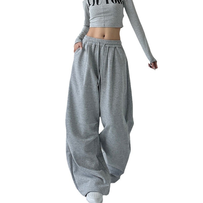 Amerikai polár bélésű szürke sportnadrág női őszi 2024 új magas derekú, egyenes, laza, hétköznapi munkaruha