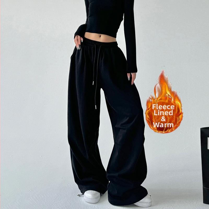 Amerikai polár bélésű szürke sportnadrág női őszi 2024 új magas derekú, egyenes, laza, hétköznapi munkaruha