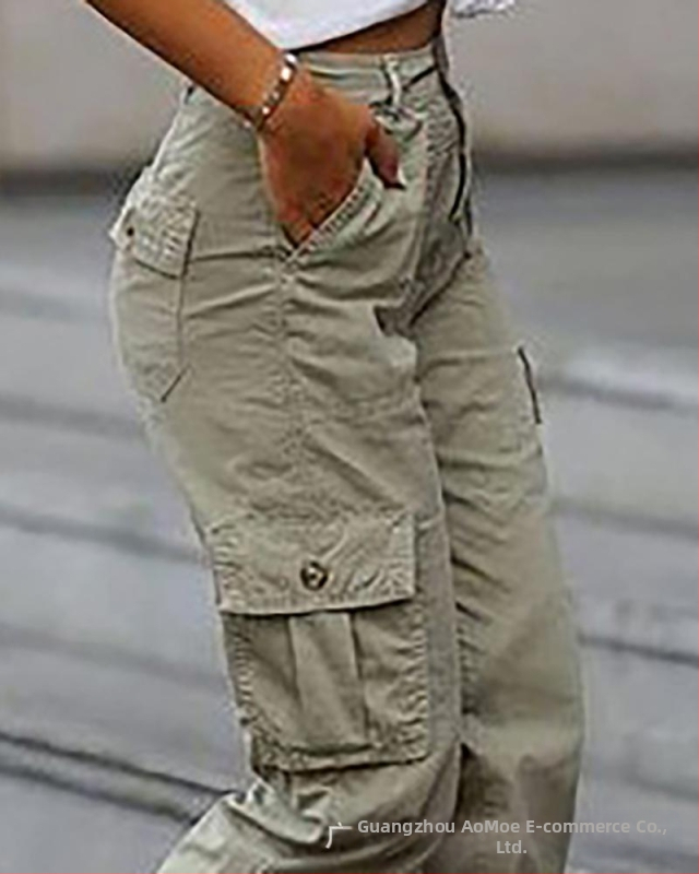 2020 Nové európske a americké módne voľné nohavice po členky v kórejskom štýle s viacerými vreckami, malé nohavice s krátkym rukávom pre ženy