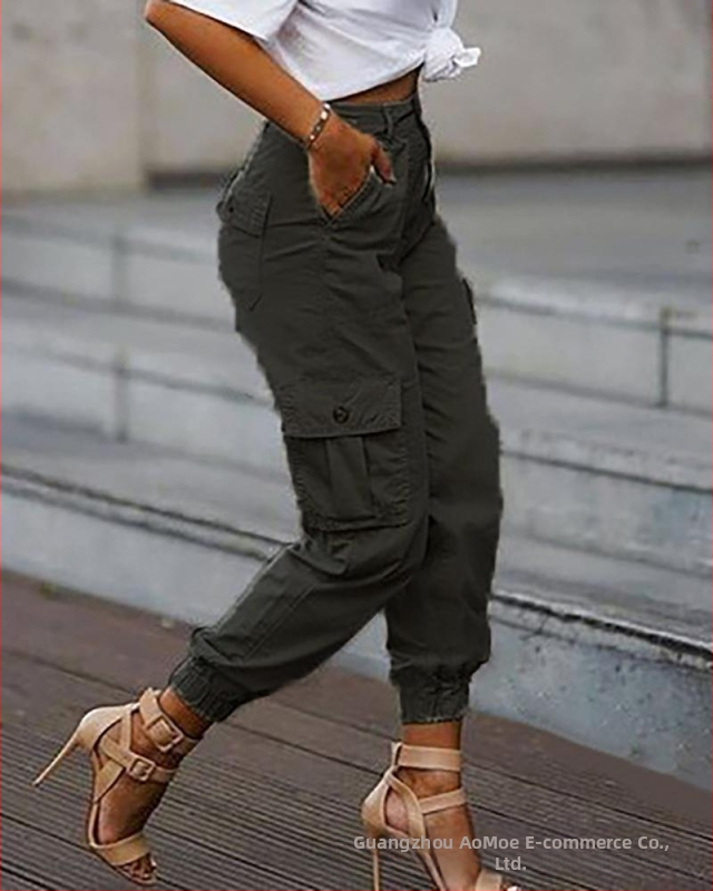 2020 Nové európske a americké módne voľné nohavice po členky v kórejskom štýle s viacerými vreckami, malé nohavice s krátkym rukávom pre ženy