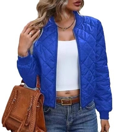 Női őszi és téli új, határokon átnyúló külkereskedelmi európai és amerikai Amazon állógalléros, kockás mintás, vékony, pamut steppelt baseballdzseki