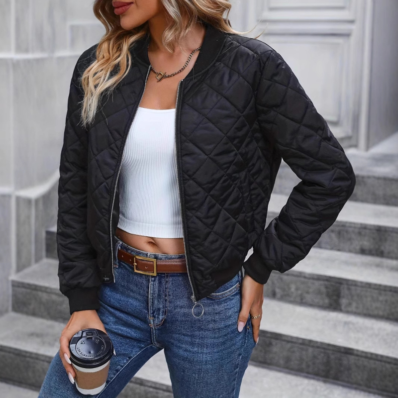 Női őszi és téli új, határokon átnyúló külkereskedelmi európai és amerikai Amazon állógalléros, kockás mintás, vékony, pamut steppelt baseballdzseki