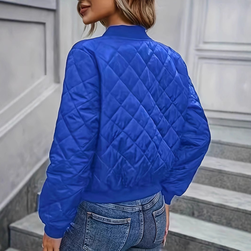 Női őszi és téli új, határokon átnyúló külkereskedelmi európai és amerikai Amazon állógalléros, kockás mintás, vékony, pamut steppelt baseballdzseki