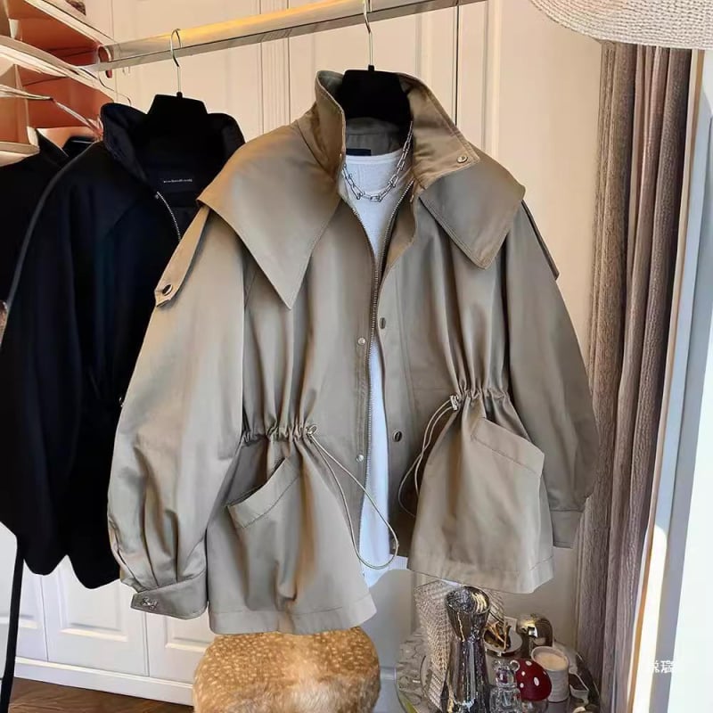 Coreea de Sud Dongdaemun Design Sense Niche Loose Casual cu șnur talie Workwear Palton pentru femei de primăvară și toamnă scurt en-gros