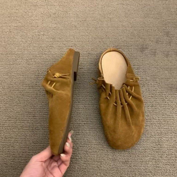 Puha bőr változat! Neizeng Burken Cipők Női Félcipők Ősz és Tél Új Retro Divat Mindenhez Való Megfelelő Bebújós Lazy Toe-up Boltok