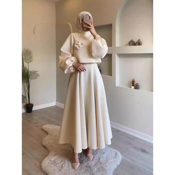 2024 őszi új közel-keleti muszlim virágmintás bő felső, szoknyaszegély, divatos lezser kosztüm