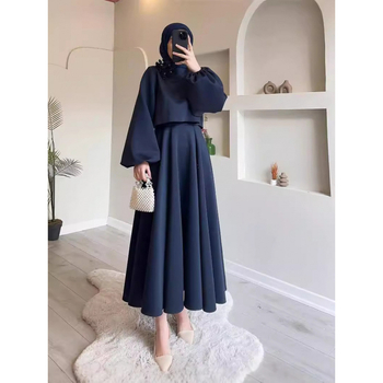 2024 őszi új közel-keleti muszlim virágmintás bő felső, szoknyaszegély, divatos lezser kosztüm