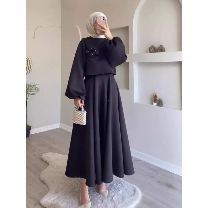 2024 őszi új közel-keleti muszlim virágmintás bő felső, szoknyaszegély, divatos lezser kosztüm