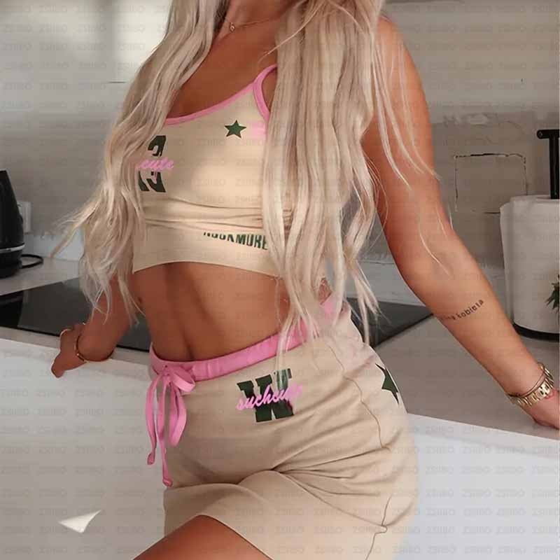 eBay európai és amerikai női betűs nyomtatott kontrasztos vállpántos Spice Girls karcsú mellény, alacsony derekú, húzózsinóros szoknya nagykereskedelemben