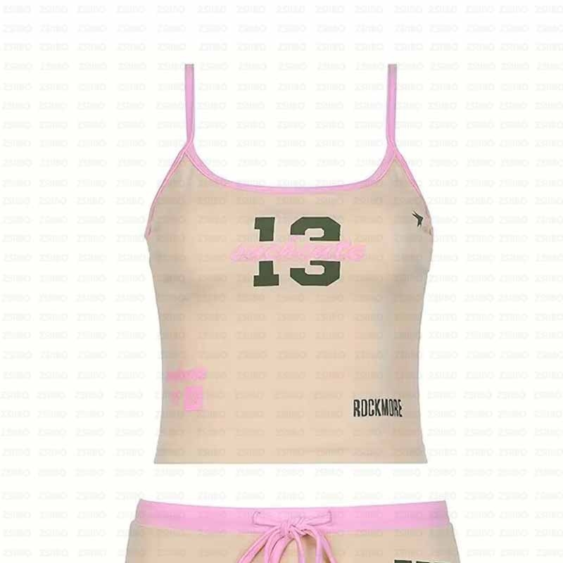 eBay európai és amerikai női betűs nyomtatott kontrasztos vállpántos Spice Girls karcsú mellény, alacsony derekú, húzózsinóros szoknya nagykereskedelemben