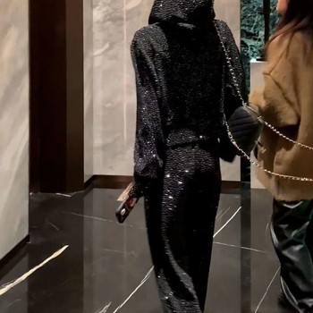 Divatos sportöltöny tavaszi és őszi alkalmi új, bő, kapucnis, karcsúsított, kétrészes pulóver szett