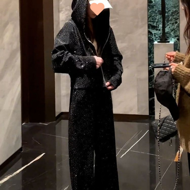 Divatos sportöltöny tavaszi és őszi alkalmi új, bő, kapucnis, karcsúsított, kétrészes pulóver szett