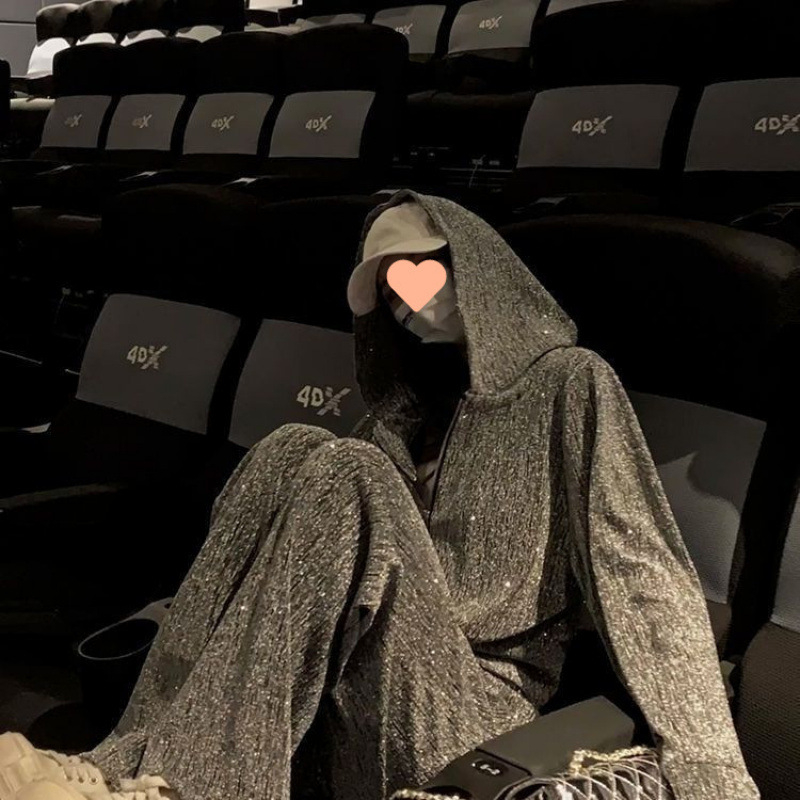 Divatos sportöltöny tavaszi és őszi alkalmi új, bő, kapucnis, karcsúsított, kétrészes pulóver szett