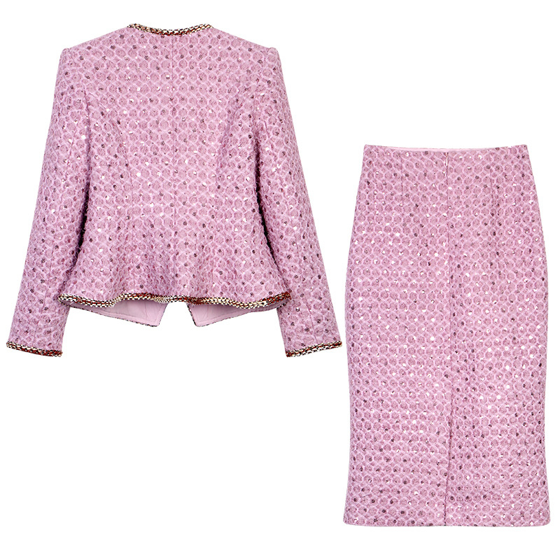 Gazdag család ezerarany híresség kis ruhái, luxus hangulatú, kis illatú, bazsarózsa színű, lila kétrészes ruha 28690