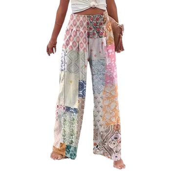 Есен 2024 Трансгранични европейски и американски нови дамски панталони с прави крачоли, свободен печат, ежедневни панталони с неправилен контрастен цвят за жени