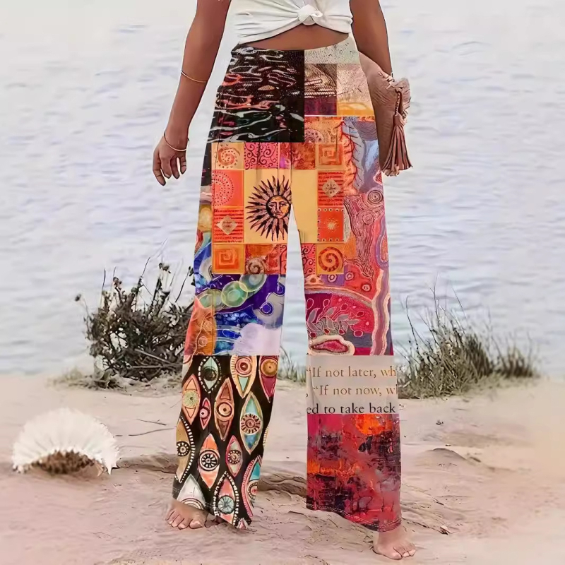 2024. őszi, határokon átnyúló európai és amerikai új női egyenes szárú nadrág, laza nyomtatású, alkalmi, szabálytalan kontrasztos színű nadrág nőknek