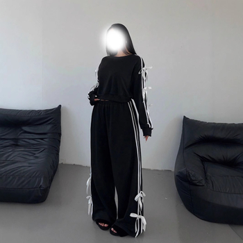 Határokon átnyúló új amerikai utcai személyiségtrend divattervezés érzék oldalsó masni karcsúsított pulóver melegítőruha