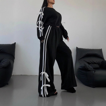 Határokon átnyúló új amerikai utcai személyiségtrend divattervezés érzék oldalsó masni karcsúsított pulóver melegítőruha