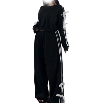 Határokon átnyúló új amerikai utcai személyiségtrend divattervezés érzék oldalsó masni karcsúsított pulóver melegítőruha