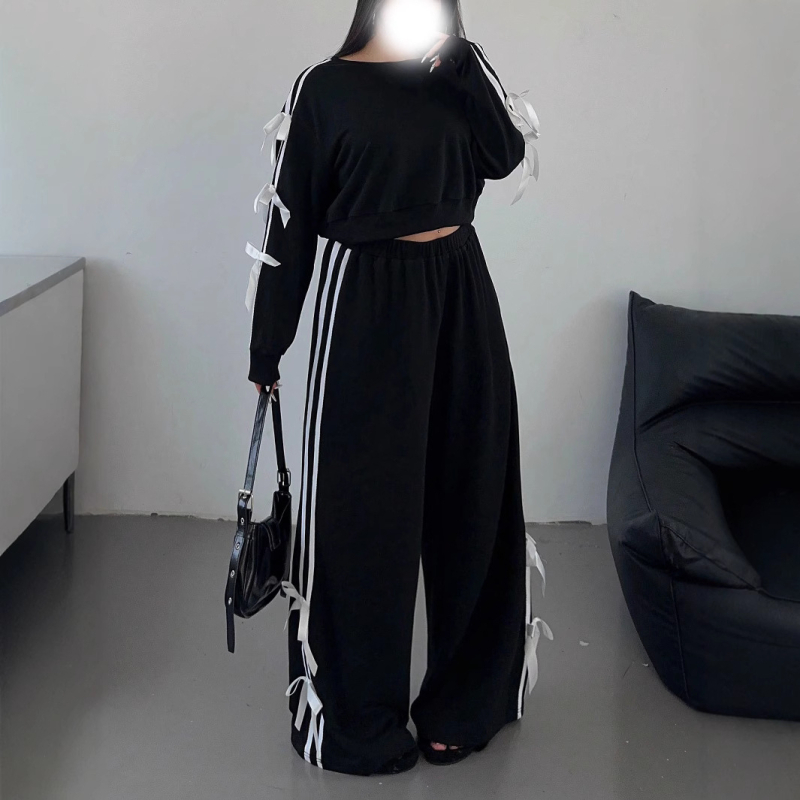 Határokon átnyúló új amerikai utcai személyiségtrend divattervezés érzék oldalsó masni karcsúsított pulóver melegítőruha