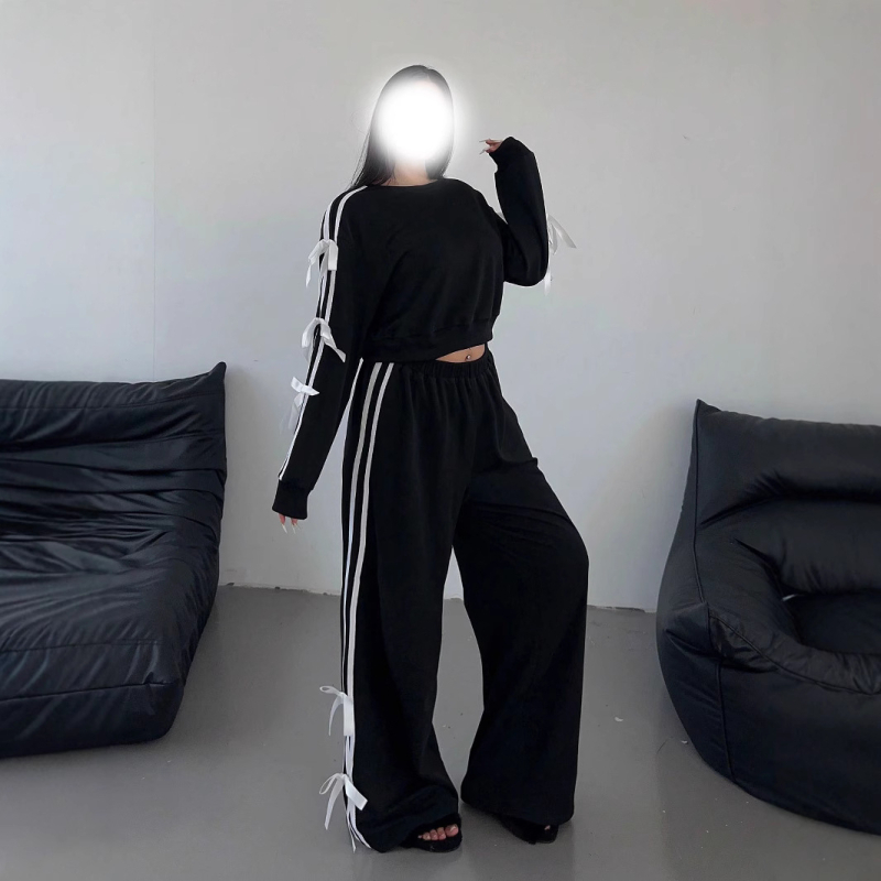 Határokon átnyúló új amerikai utcai személyiségtrend divattervezés érzék oldalsó masni karcsúsított pulóver melegítőruha