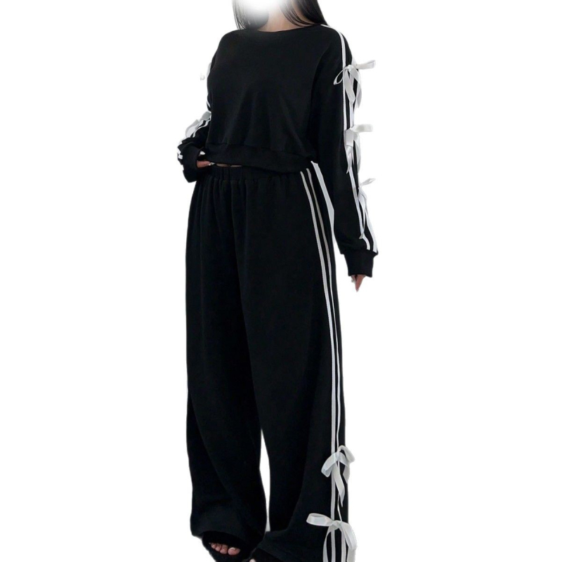 Határokon átnyúló új amerikai utcai személyiségtrend divattervezés érzék oldalsó masni karcsúsított pulóver melegítőruha