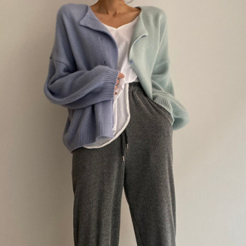 Koreai sikkes őszi és téli női ruházat egyszerű, sokoldalú divatos, színben illő dizájn hosszú ujjú kötött kardigán pulóver kabát női