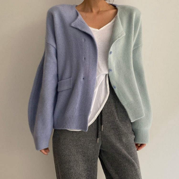 Koreai sikkes őszi és téli női ruházat egyszerű, sokoldalú divatos, színben illő dizájn hosszú ujjú kötött kardigán pulóver kabát női