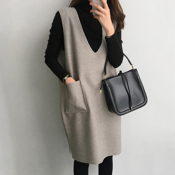 Kétoldalas gyapjú mellényszoknya, kétrészes szett 2023 Japán és koreai új, V-nyakú, egyenes, H-alakú, Chanel stílusú ujjatlan ruha