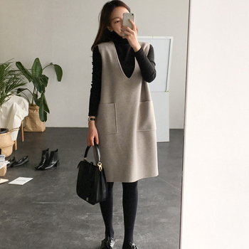 Kétoldalas gyapjú mellényszoknya, kétrészes szett 2023 Japán és koreai új, V-nyakú, egyenes, H-alakú, Chanel stílusú ujjatlan ruha