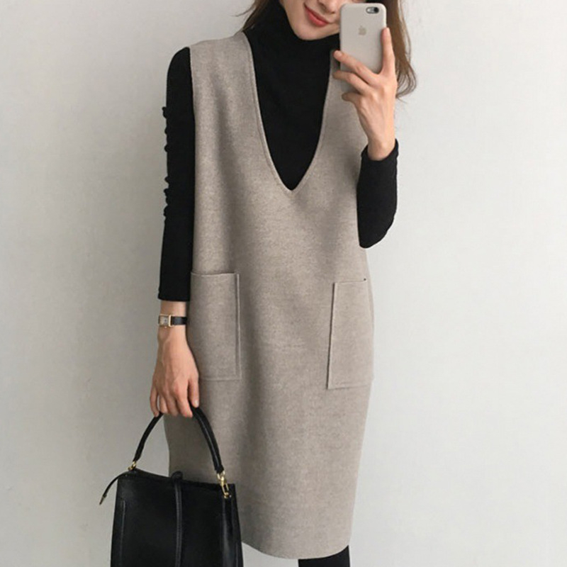 Kétoldalas gyapjú mellényszoknya, kétrészes szett 2023 Japán és koreai új, V-nyakú, egyenes, H-alakú, Chanel stílusú ujjatlan ruha