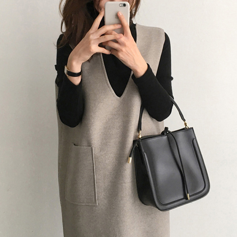 Kétoldalas gyapjú mellényszoknya, kétrészes szett 2023 Japán és koreai új, V-nyakú, egyenes, H-alakú, Chanel stílusú ujjatlan ruha