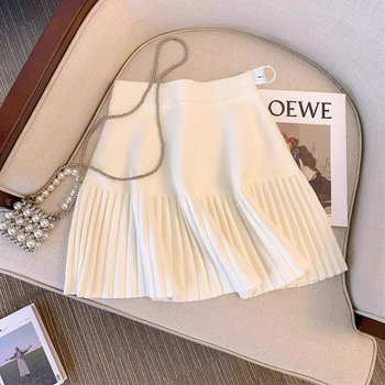 Nėščiųjų moterų sijonas rudens ir žiemos viršutiniai drabužiai 2024 m. Nauja reguliuojamo dydžio megzta laisvalaikio liekninanti klostuota trumpa sijono rudens suknelė