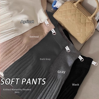 Nėščiųjų moterų sijonas rudens ir žiemos viršutiniai drabužiai 2024 m. Nauja reguliuojamo dydžio megzta laisvalaikio liekninanti klostuota trumpa sijono rudens suknelė