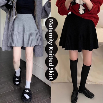 Nėščiųjų moterų sijonas rudens ir žiemos viršutiniai drabužiai 2024 m. Nauja reguliuojamo dydžio megzta laisvalaikio liekninanti klostuota trumpa sijono rudens suknelė