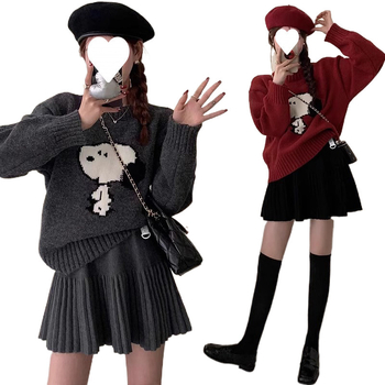 Nėščiųjų moterų sijonas rudens ir žiemos viršutiniai drabužiai 2024 m. Nauja reguliuojamo dydžio megzta laisvalaikio liekninanti klostuota trumpa sijono rudens suknelė