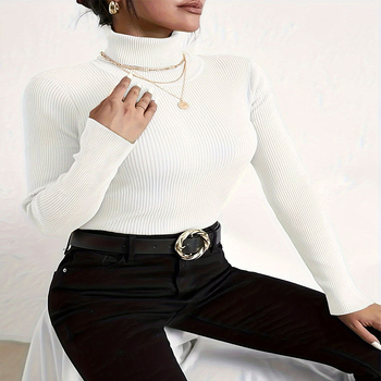 Határokon átnyúló külkereskedelmi őszi hosszú ujjú kötött aljú ing, női 2024-es új hosszú ujjú, magas gallérú, divatos, egyszínű pulóver
