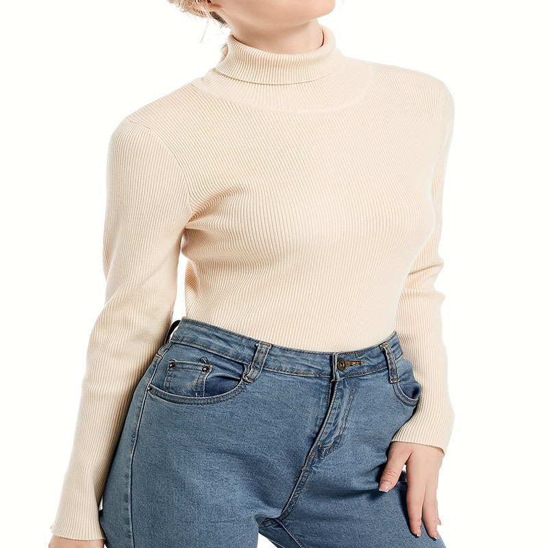 Határokon átnyúló külkereskedelmi őszi hosszú ujjú kötött aljú ing, női 2024-es új hosszú ujjú, magas gallérú, divatos, egyszínű pulóver