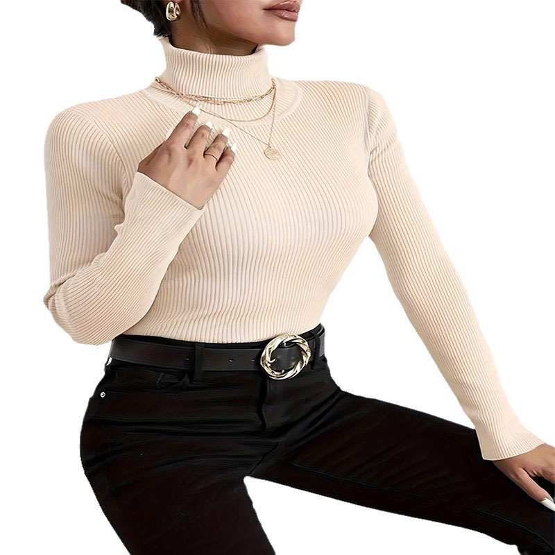 Határokon átnyúló külkereskedelmi őszi hosszú ujjú kötött aljú ing, női 2024-es új hosszú ujjú, magas gallérú, divatos, egyszínű pulóver