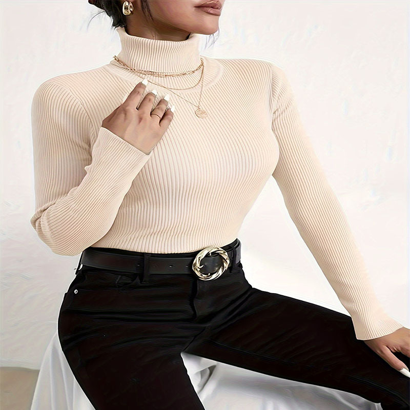 Határokon átnyúló külkereskedelmi őszi hosszú ujjú kötött aljú ing, női 2024-es új hosszú ujjú, magas gallérú, divatos, egyszínű pulóver