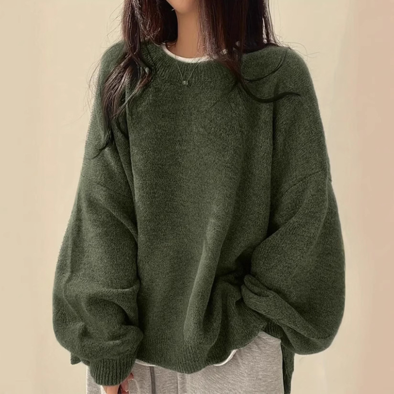 Dél-Korea elegáns kerek nyakú garbó puffos ujjú laza pulóver női új őszi és téli lusta lezser kötöttáru