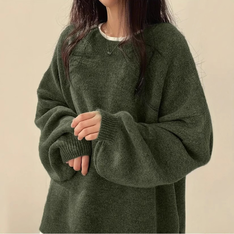 Dél-Korea elegáns kerek nyakú garbó puffos ujjú laza pulóver női új őszi és téli lusta lezser kötöttáru