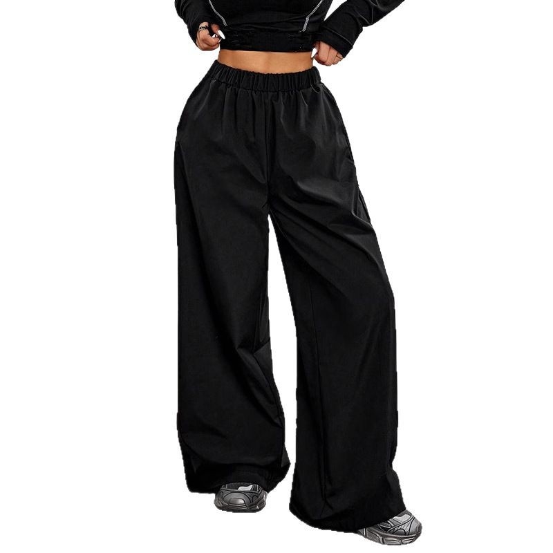 2025-ös, határokon átnyúló divatos, egyszerű női retró, lezser, színben illő, alacsony derekú, fekete, mikrohúzott nadrág