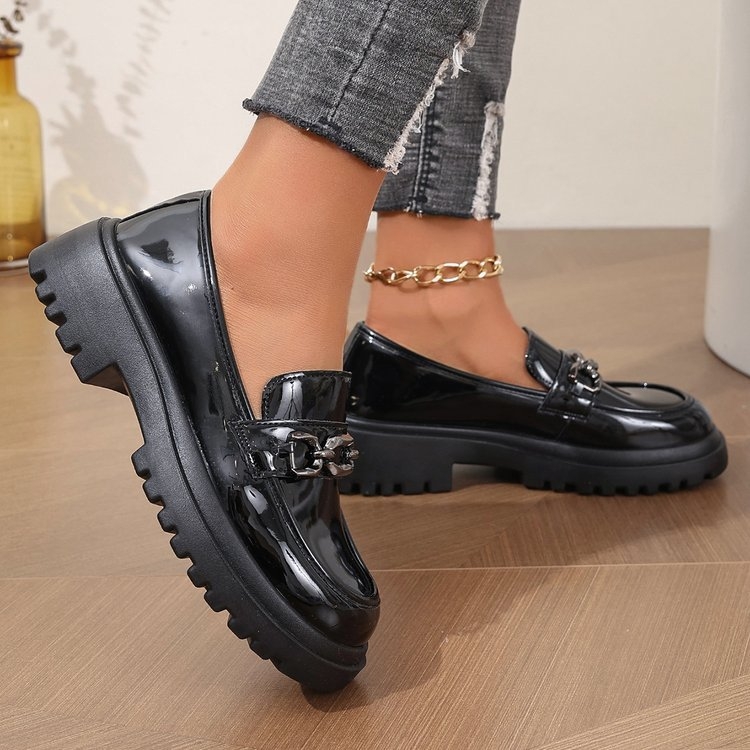 Francia mokaszinok nőknek, tavaszi/őszi 2024, új, vastag talpú, fekete lapos talpú, brit, kis méretű, bőrcipők, nagy méretű, elegáns, JK női cipők