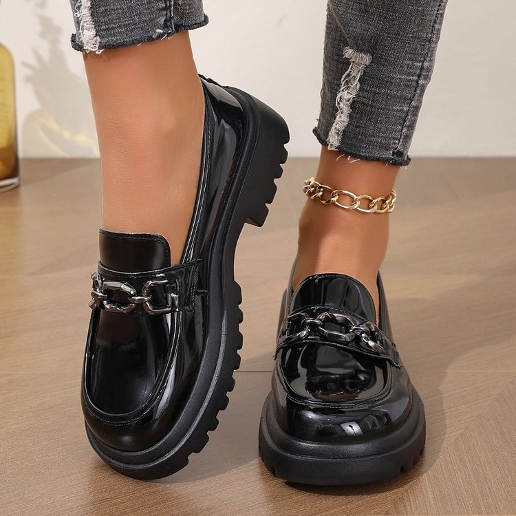 Francia mokaszinok nőknek, tavaszi/őszi 2024, új, vastag talpú, fekete lapos talpú, brit, kis méretű, bőrcipők, nagy méretű, elegáns, JK női cipők