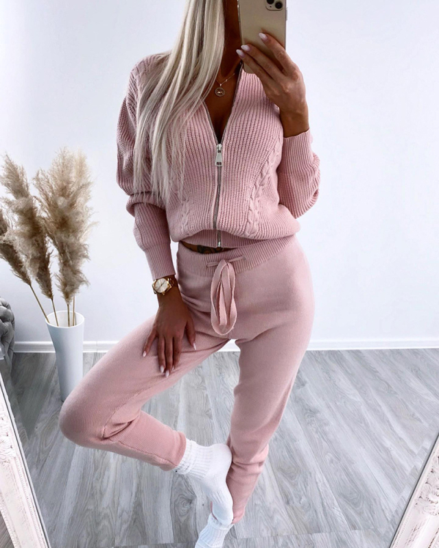 2023 Új Amazon Aliexpress Díszes Egyszínű Cipzáras Gyapjú Felső + Nadrág