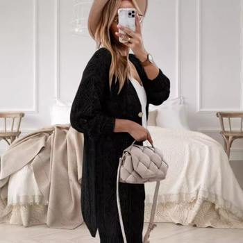 Európai és amerikai Amazon új 2024 őszi és téli kardigán művészi női egyszínű vastag kötött pulóverkabát női közepes hosszúságú